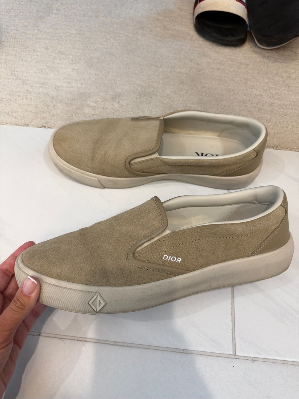 Dior Beige Suede Slip-On Sneakers